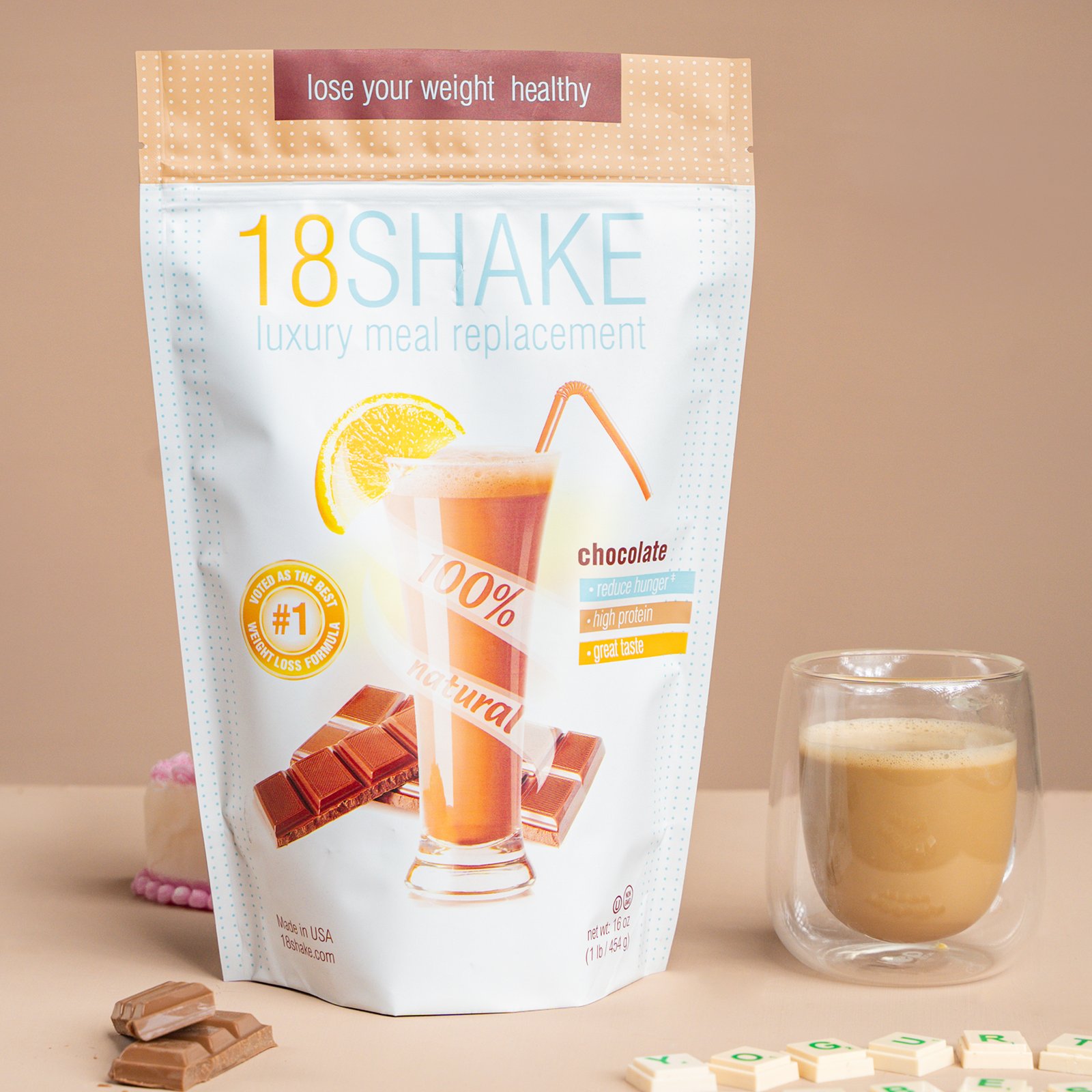 custom mylar bag packaging designed for a chocolate shake